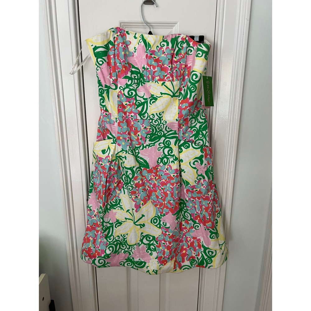 Lilly Pulitzer Blossom Dress Resort White Mariposa Floral Strapless Cotton 6 - Picture 1 of 8